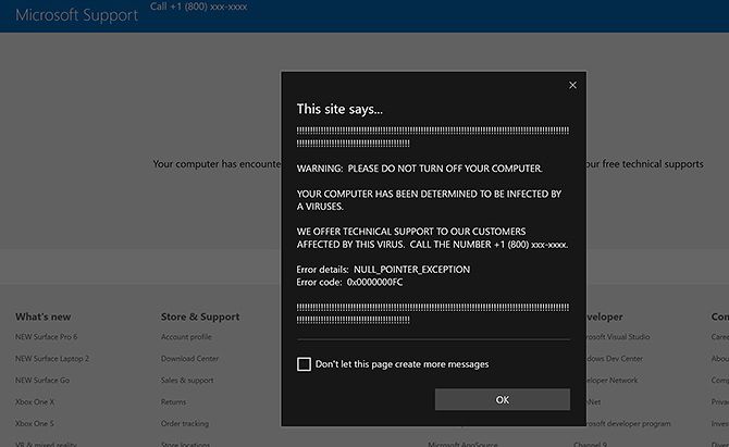 Tech Support Scam Popup