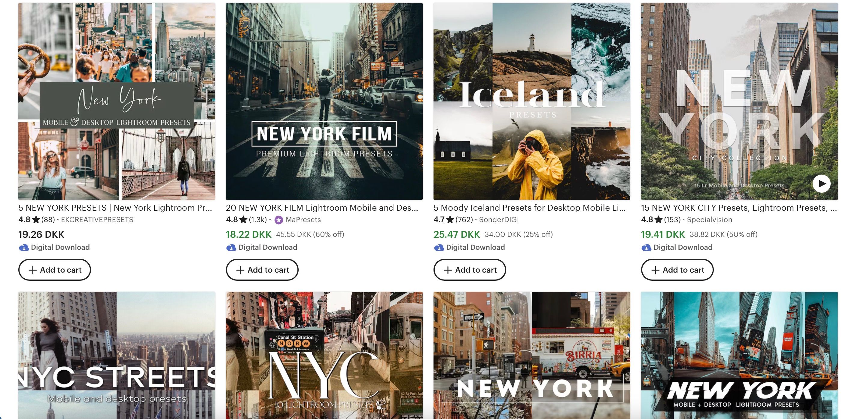 Пресеты Lightroom, выставленные в магазине на Etsy