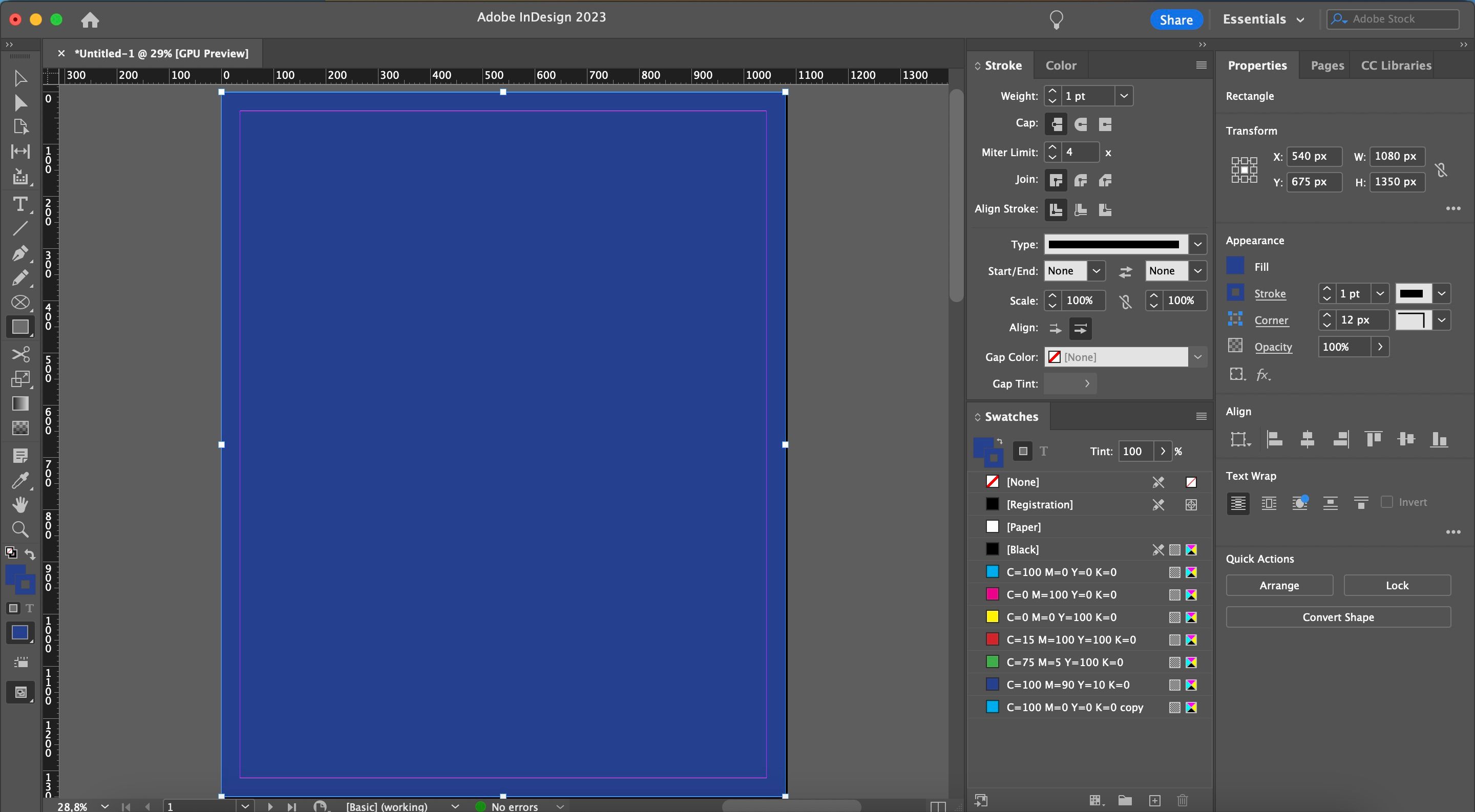 Page and Colors InDesign Screenshot