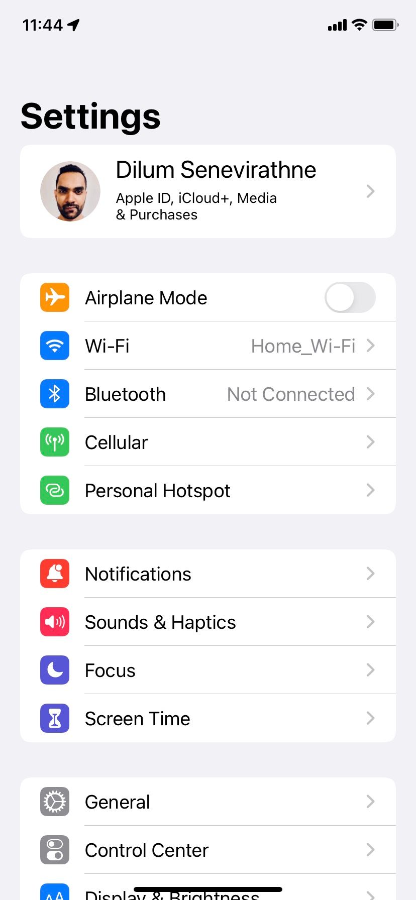 iPhone Settings app.