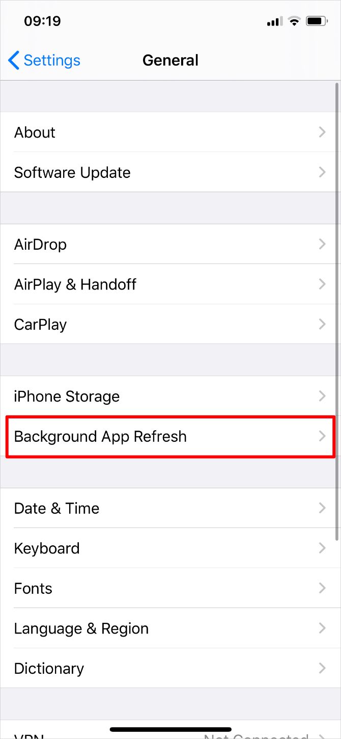 Экран Основные с опцией Обновление контента
