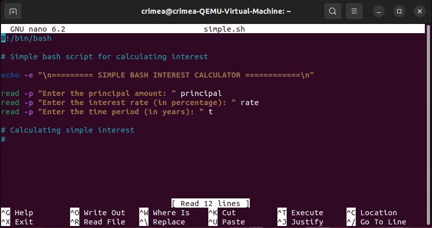 Скрипт Bash, открытый в GNU nano