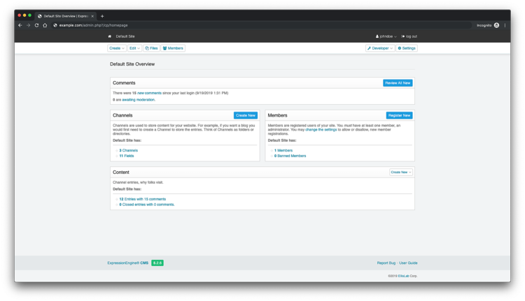 Панель администратора ExpressionEngine
