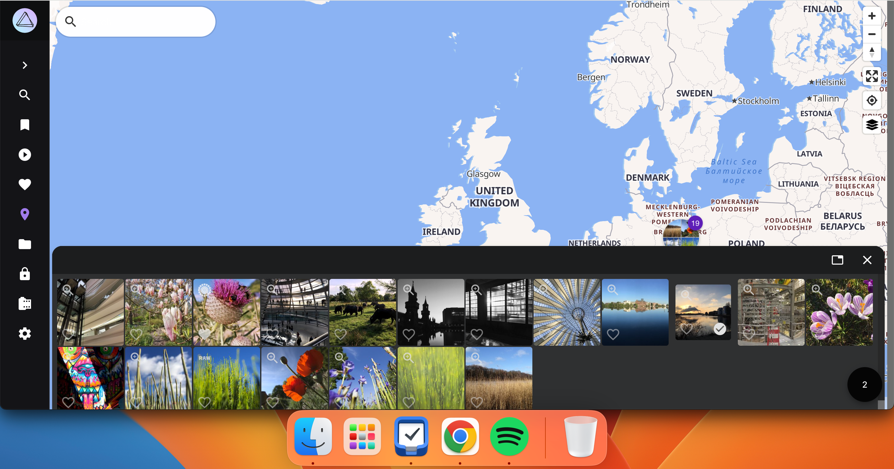 выбор фото на карте и их увеличение в PhotoPrism