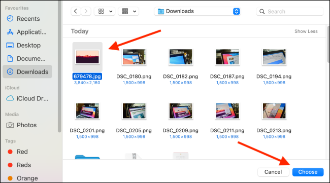 Выберите изображение в диалоге файлов и нажмите Выбрать