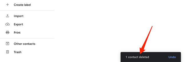 Уведомление «Контакт удалён»