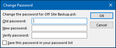 Диалог смены пароля Outlook для PST
