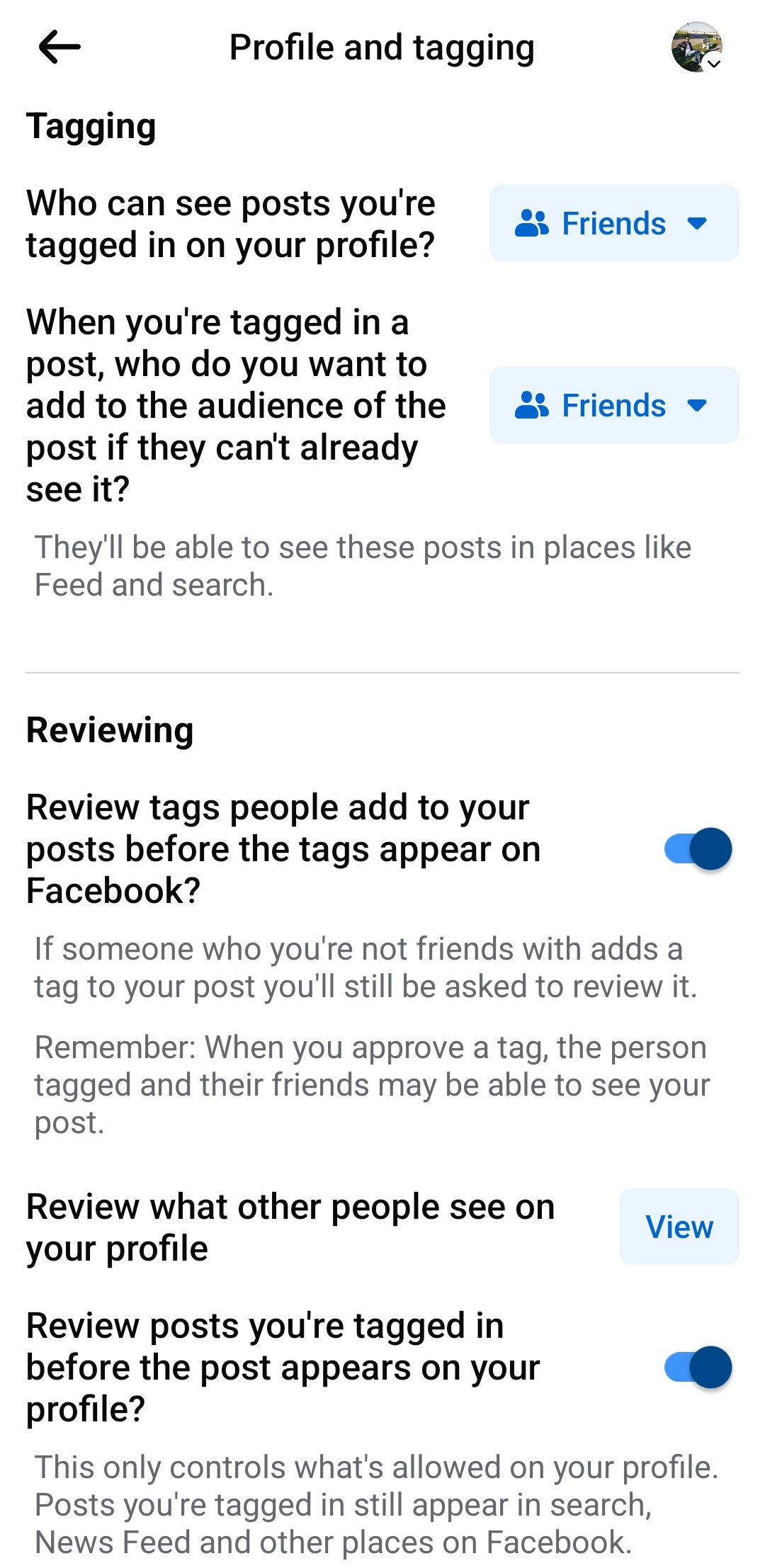 Параметры проверки тегов в мобильном приложении Facebook