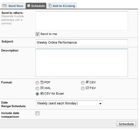 Кнопка Email для отправки отчёта в Google Analytics