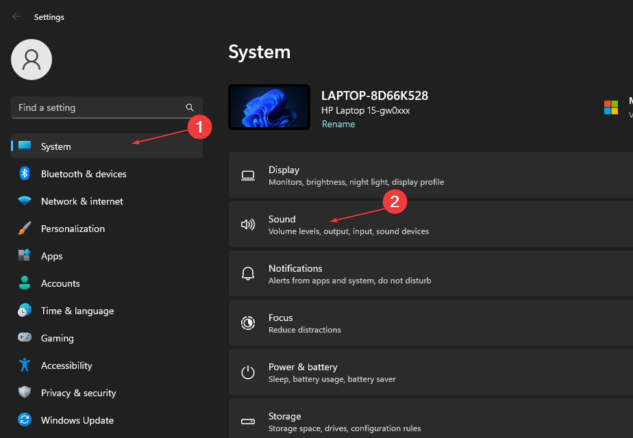 Панель Параметров Windows — Звук