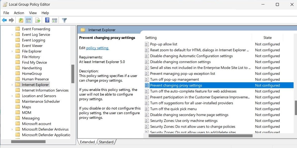 Политика Prevent changing proxy settings в gpedit