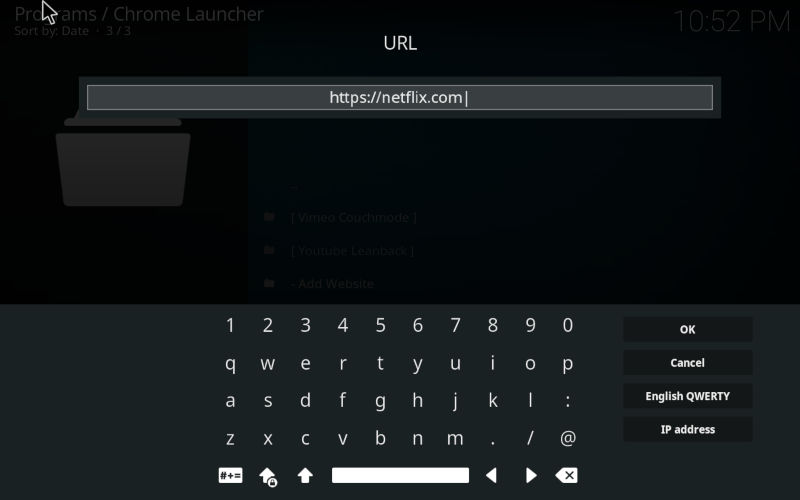 Окно ввода URL для создания кастомного лаунчера
