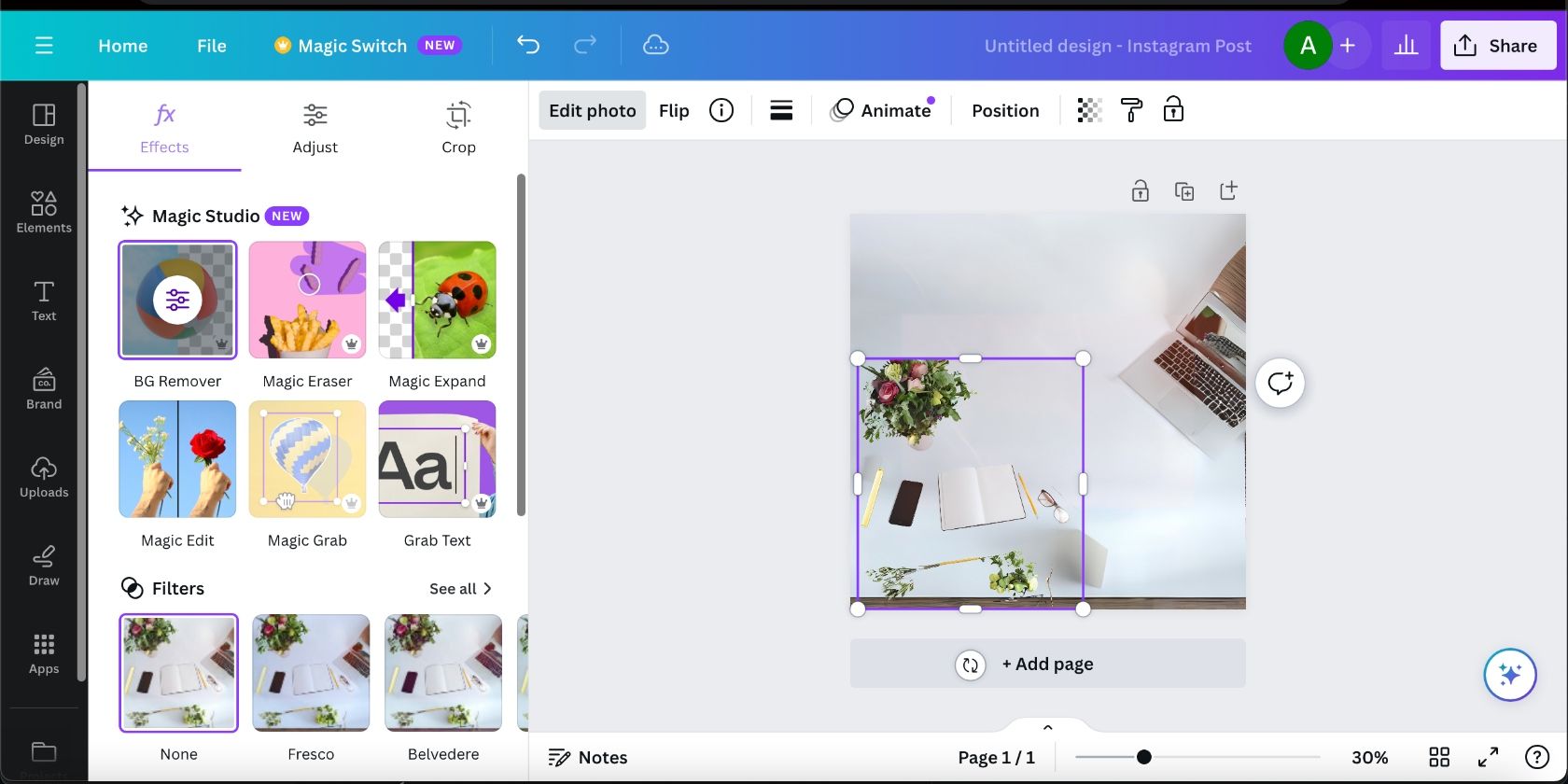 Editing an image using Canva's Magic Grab tool