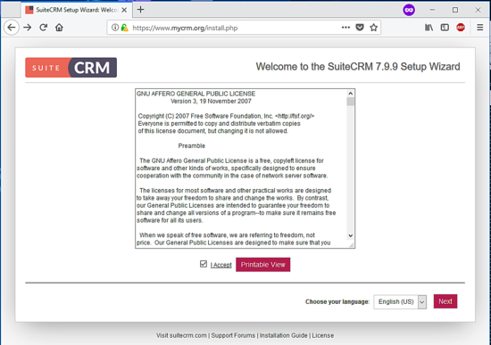 SuiteCRM setup wizard