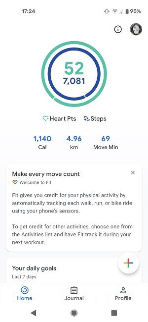 Интерфейс Google Fit на Pixel