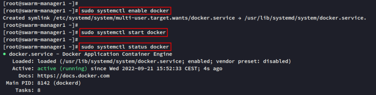 Снимок: проверка состояния Docker service