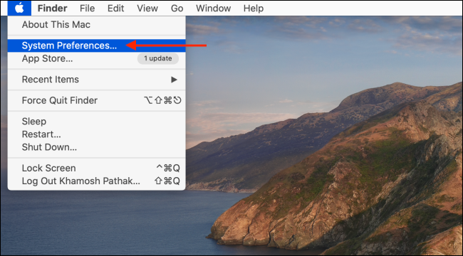 Открыть Системные настройки через меню Apple