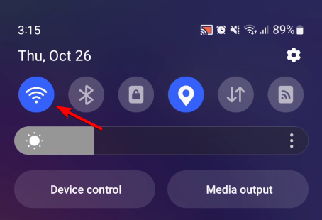 Отключение Wi‑Fi в шторке уведомлений