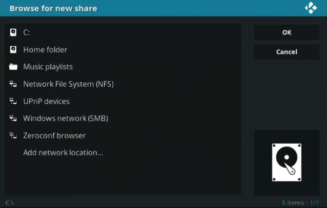 Добавление коллекции музыки в Kodi