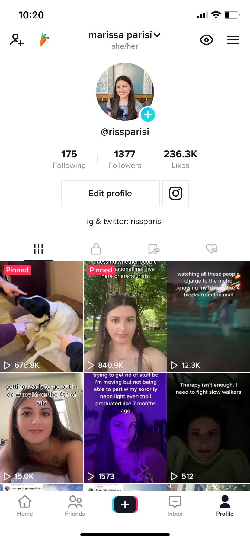 Скриншот страницы профиля TikTok