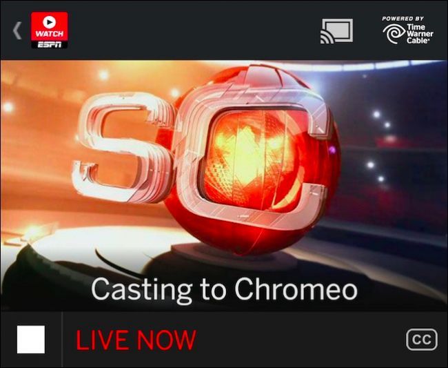 Экран управления WatchESPN с ограниченными элементами