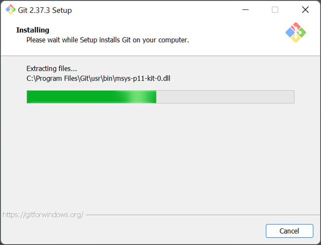 Финальный этап установки Git через графический инсталлятор.