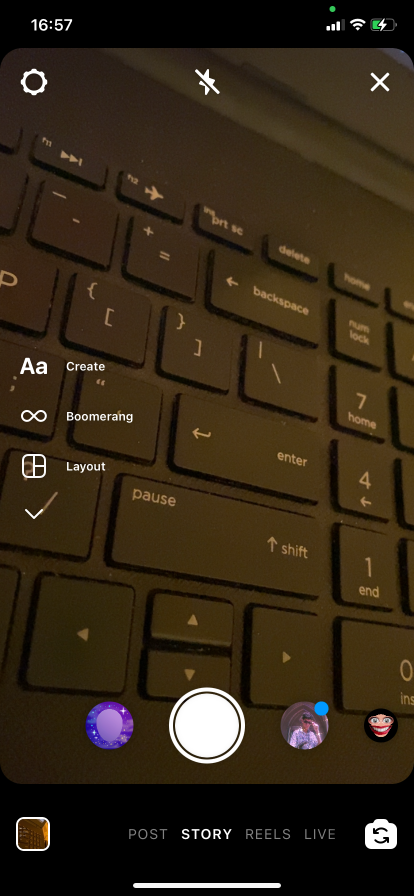 Скриншот создания сторис в Instagram