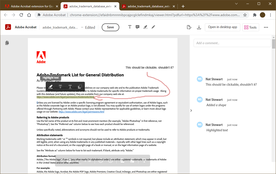 Опции редактирования и рисования в расширении Adobe Acrobat