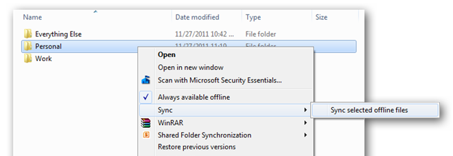 Параметры синхронизации: запуск ручной синхронизации для выбранных офлайн-файлов