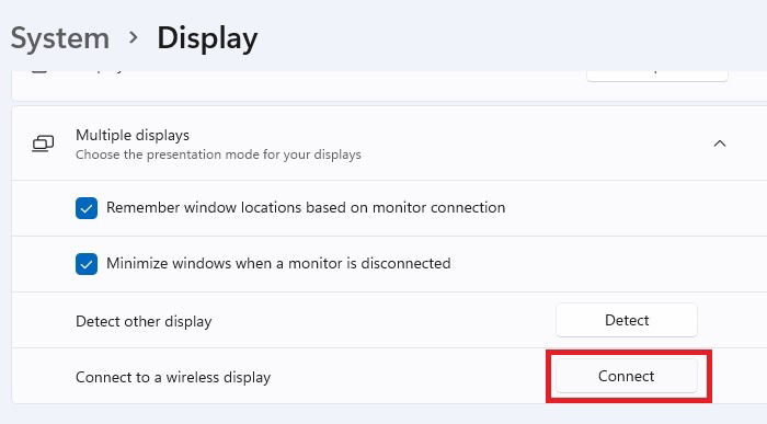 Подключение к беспроводному дисплею в Windows 11