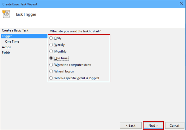 schedule shutdown windows 10 step 4