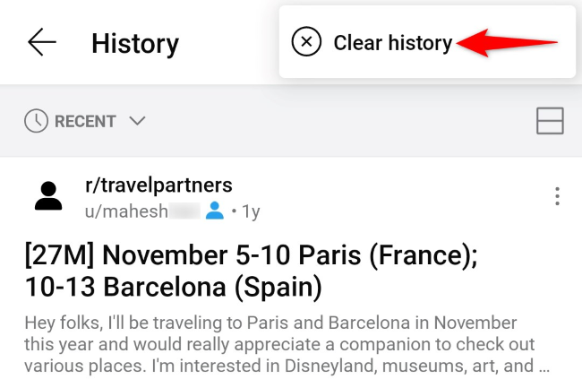 Кнопка Clear History для удаления истории просмотров
