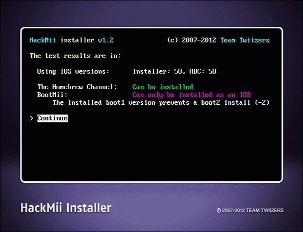 Главное меню HackMii с опцией установки Homebrew Channel