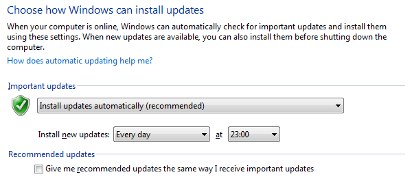 Отключение рекомендуемых обновлений