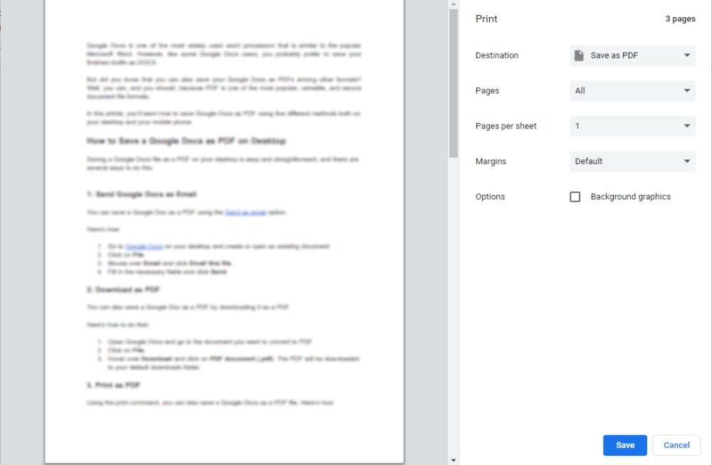 Окно печати с выбором «Сохранить как PDF»