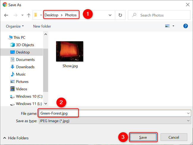 Окно сохранения файла в браузере на компьютере.