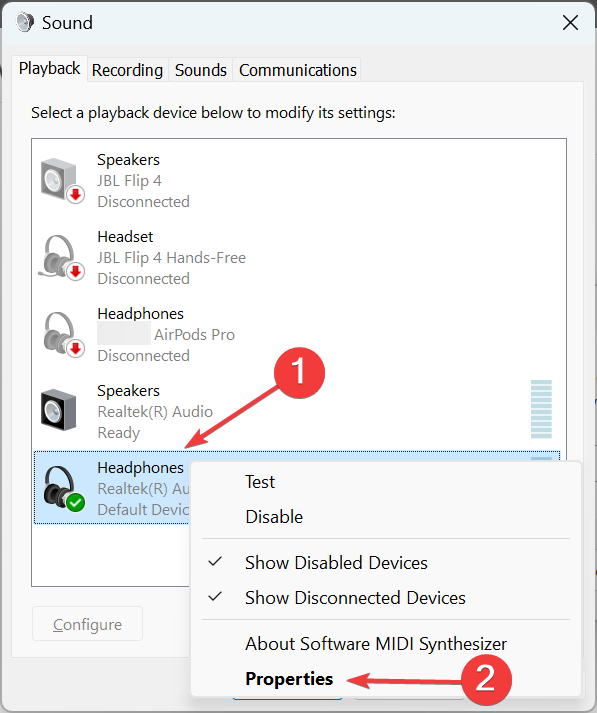 Свойства устройства воспроизведения в Windows