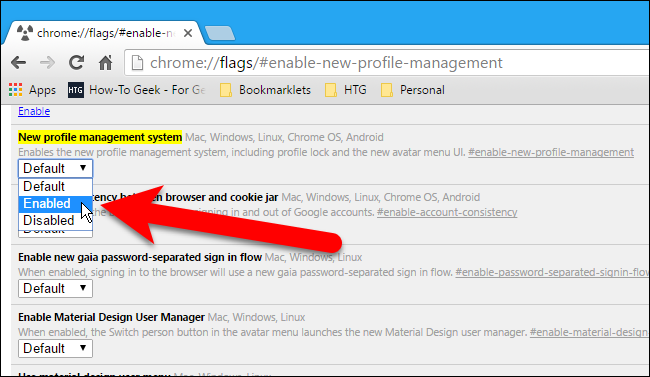 Выбор Enabled для новой системы управления профилями