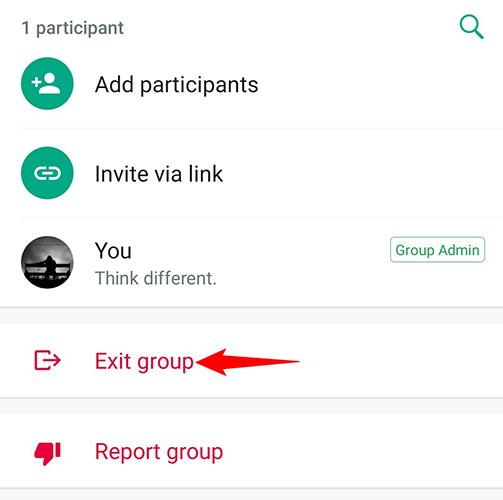 Выберите Выйти из группы внизу страницы.