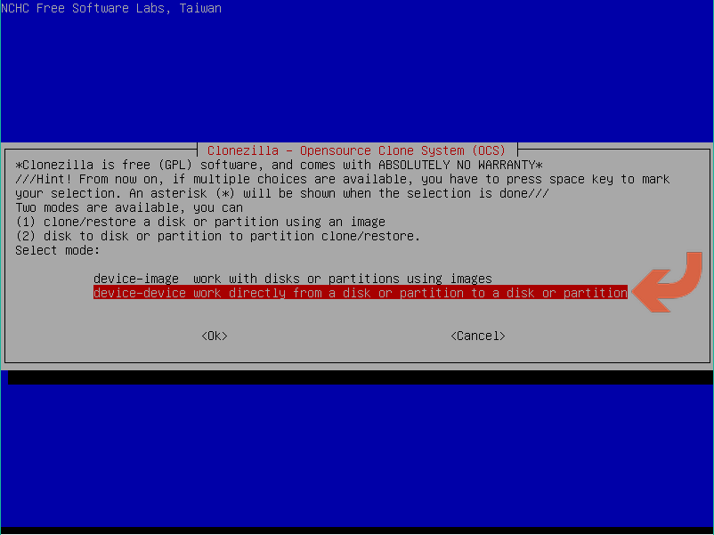 режим device-device для клонирования диска