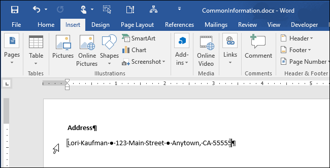 Создание закладки в общем файле