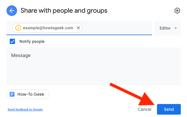 Снимок: кнопка Отправить в окне доступа