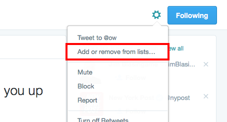 Создание списка подписок в Twitter
