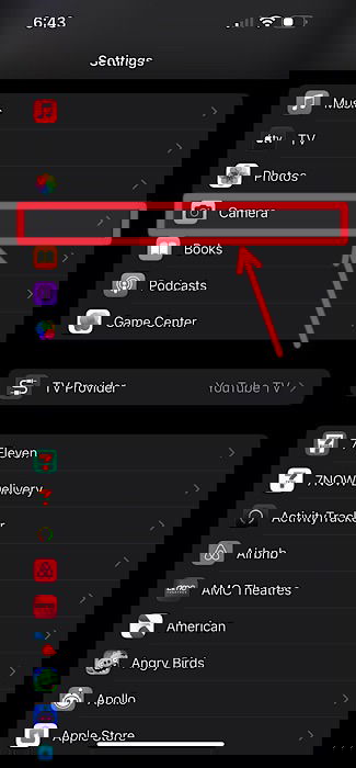 Пункт меню «Камера» в настройках