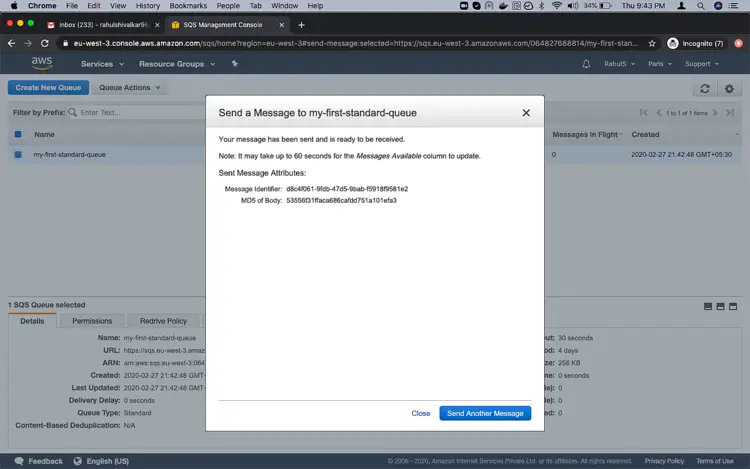 Подтверждение отправки тестового сообщения