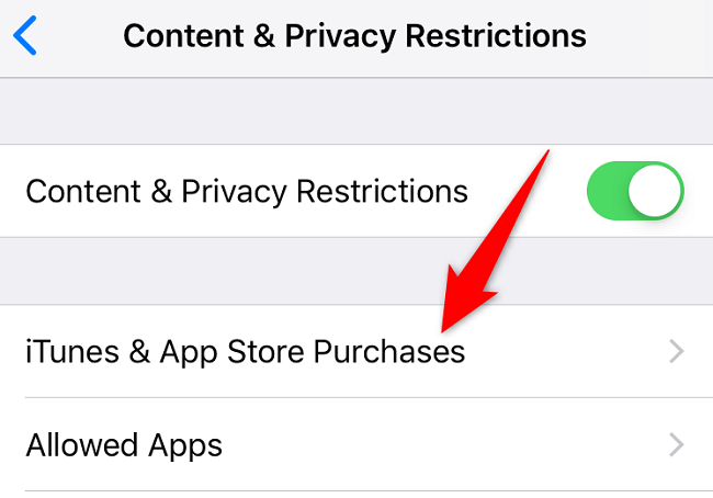 Нажмите «Покупки в iTunes и App Store».