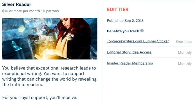 Редактирование уровня подписки Patreon