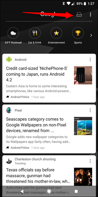 Иконка лотка для доступа к персональным карточкам 'Now' в Pixel Launcher