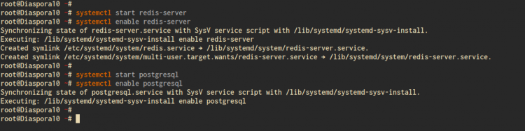 Старт сервисов Redis и PostgreSQL