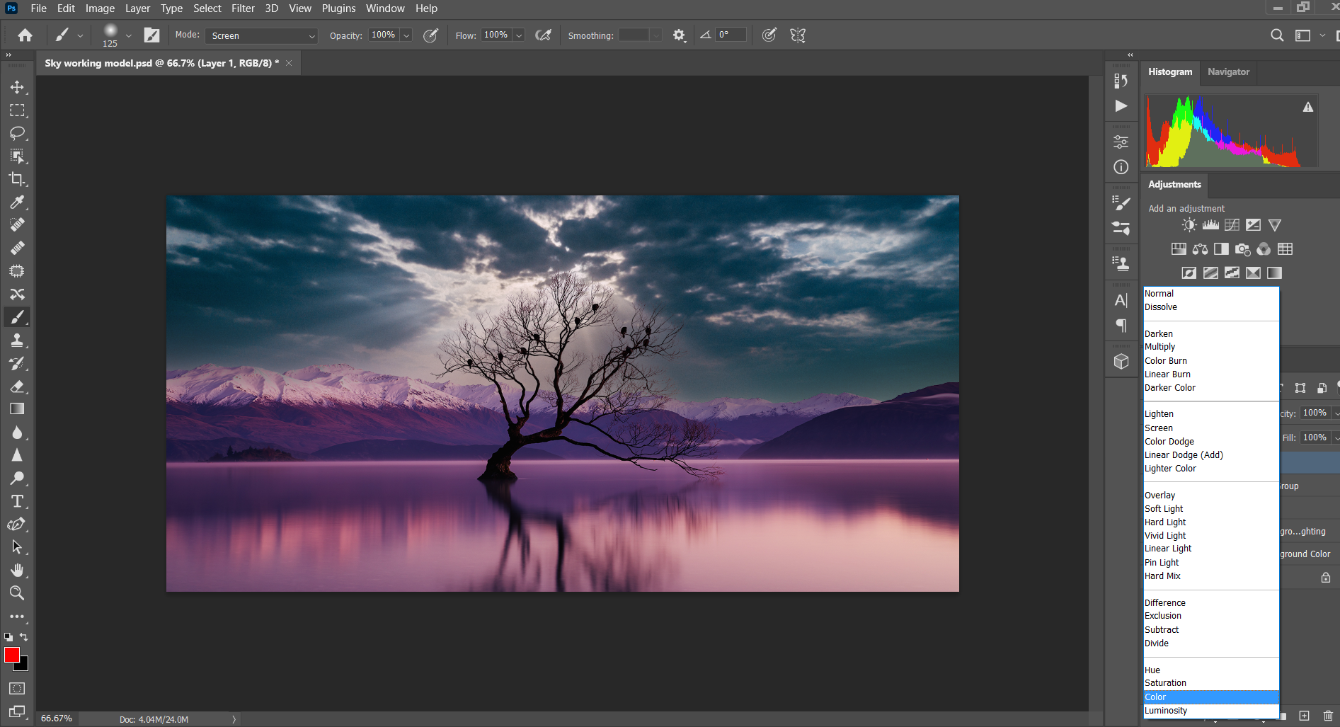 Изменение режима наложения на Color